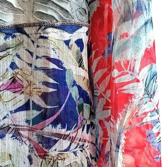 VTG Floral Patchwork Sheer Duster Kimono Bell Sleeve Boho Festival 90s Y2K M - L - Picture 5 of 8